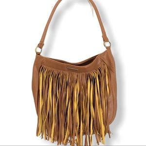 Brown Roxy fringe hobo purse bag interior pocket